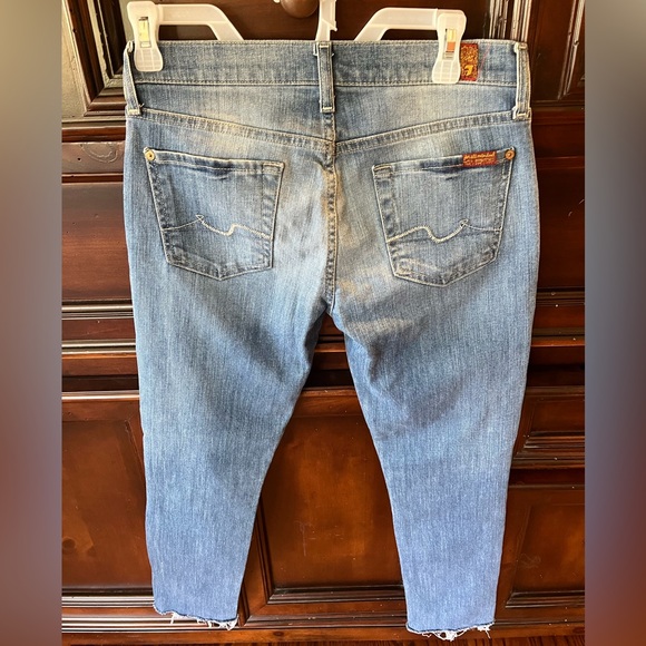 7 For All Mankind Roxanne Blue Skinny Fit Denim Ankle Jeans w/Frayed Hem Sz 26 - Picture 5 of 9